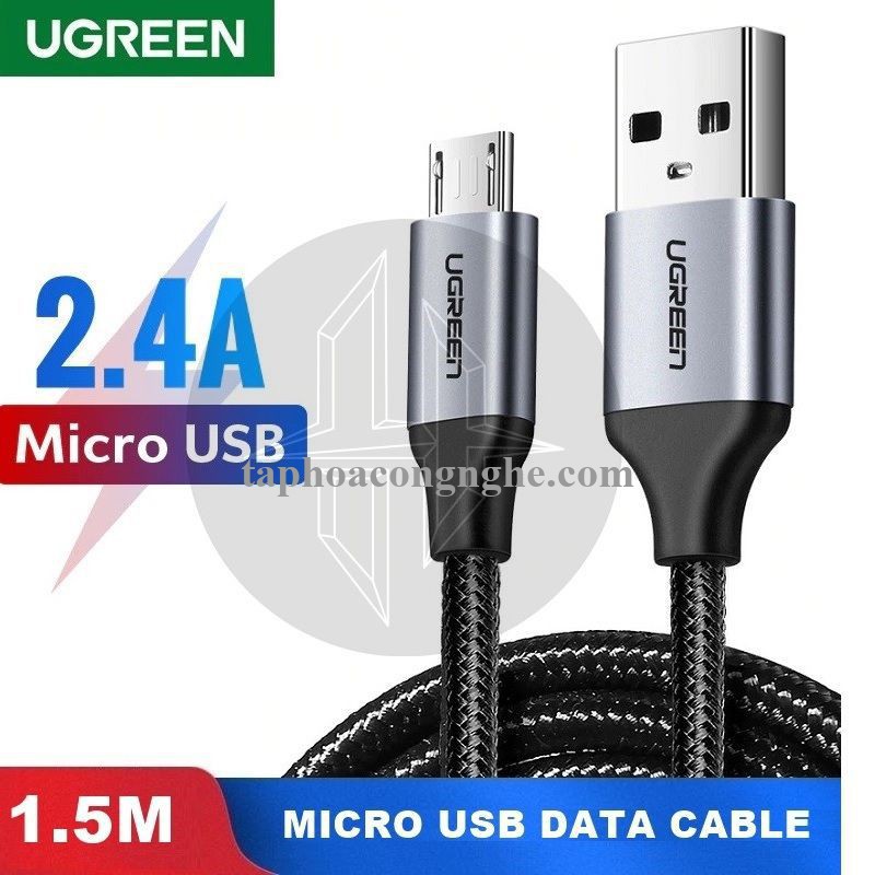 Ugreen 60144 0.25M màu Đen Cáp sạc truyền dữ liệu USB 2.0 sang MICRO USB vỏ dây bọc lưới US290 30060144